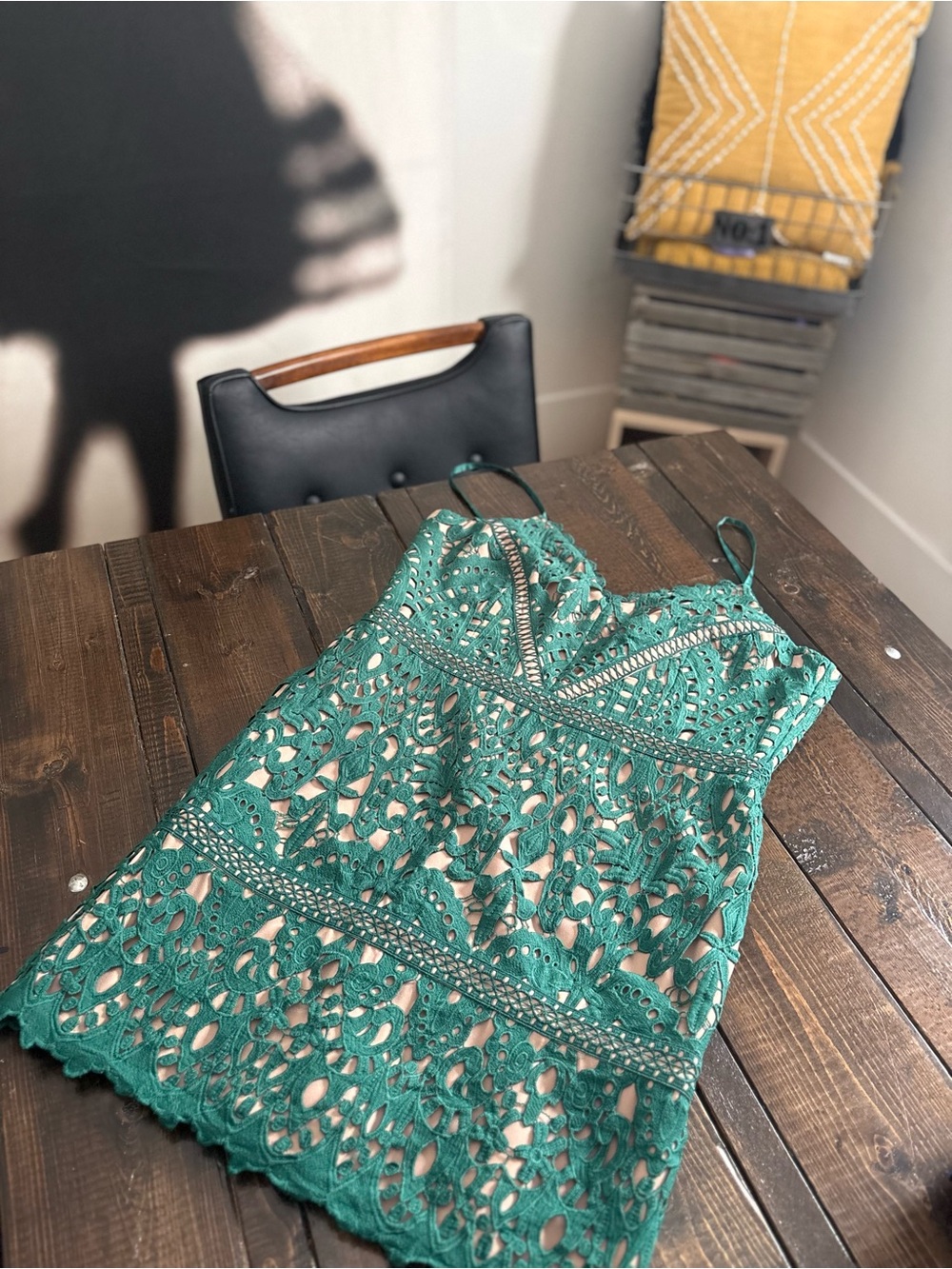 Adelyn Rae Green Crochet Lace Camisole Dress
